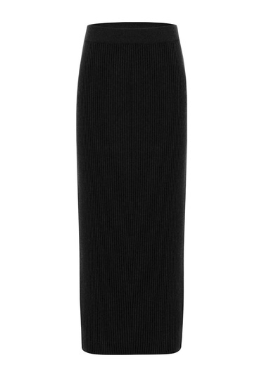 Peraluna Örgülü Kaşmir Karışımlı Kalem Kadın Triko Etek Siyah