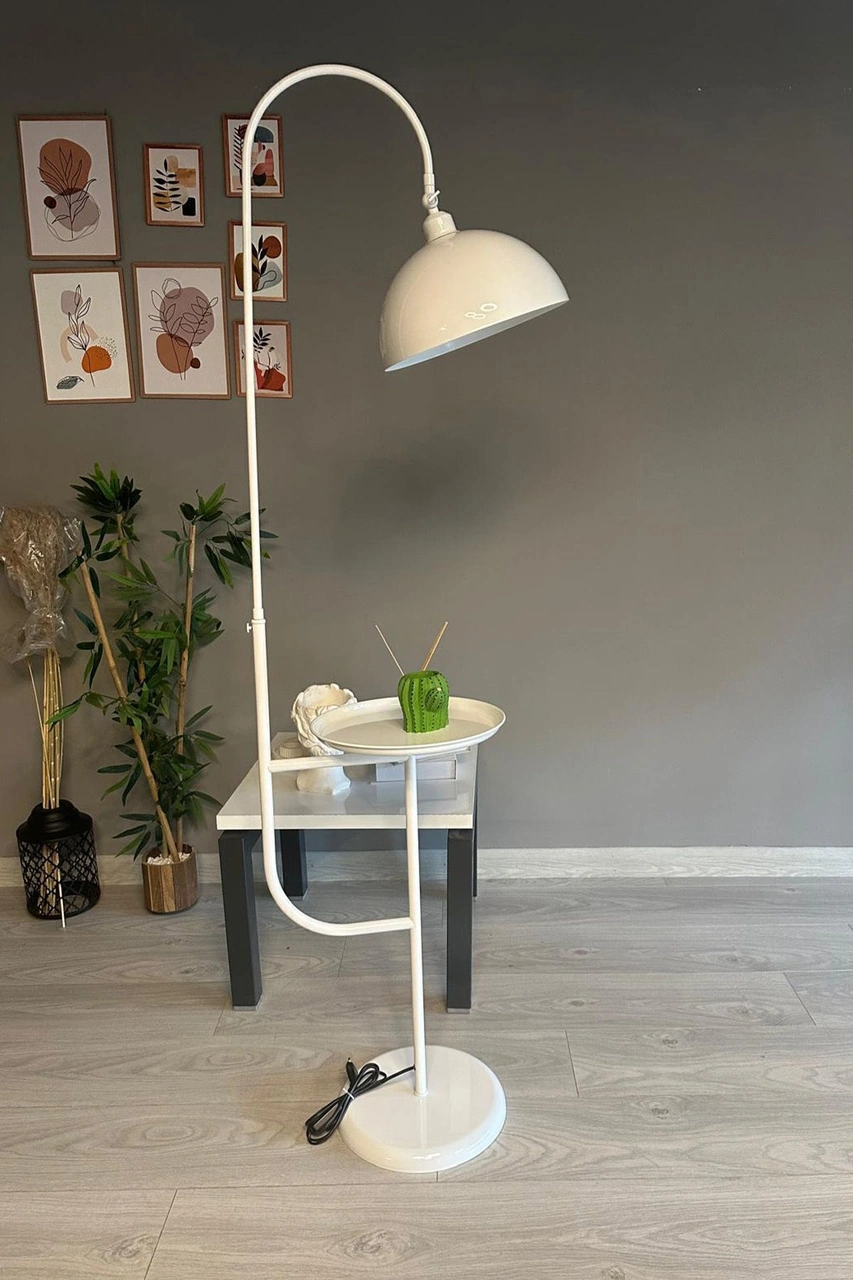 Beyaz Lambader Hareketli Başlık Sehpalı Modern Dekoratif Metal Oturma Odası Çalışma Odası Beyaz