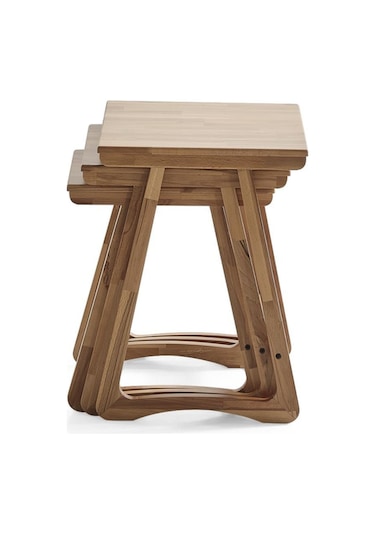 İstanbul Natural Üçlü Zigon Sehpa Ceviz Kayın Sehpa Ahşap