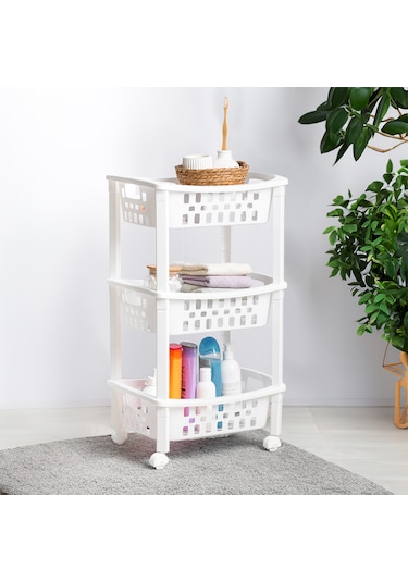 Porsima 78-1 3 Katlı Tekerlekli Çok Amaçlı Düzenleyici Raf Bey... Beyaz