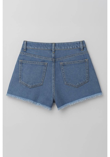Kadın Yüksek Bel Kemerli Jean Şort Etek Açık Mavi