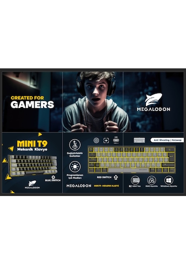 Mini T9 Mekanik Oyuncu Klavyesi Blue Switch Türkçe Mekanik Oyun Klavyesi