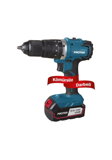 Proter PST 540 BL 20V 4Ah Li-ion Çift Akülü Kömürsüz Darbeli Matkap