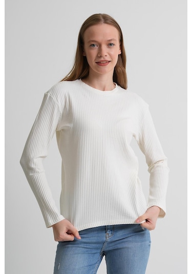 Alexander Gardi Uzun Kollu Fitilli Basic Kadın Sweatshirt Beyaz