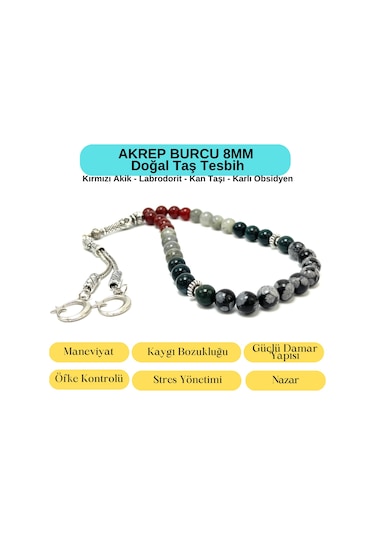 Sertifikalı Akrep Burcu 8mm 33lük Doğal Taş Tesbih