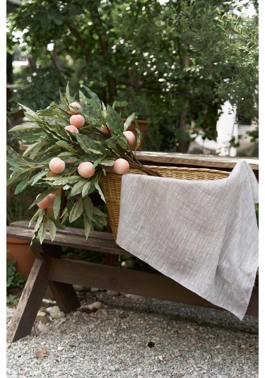 Peony Çizgi Detay Füme Keten Fular Füme