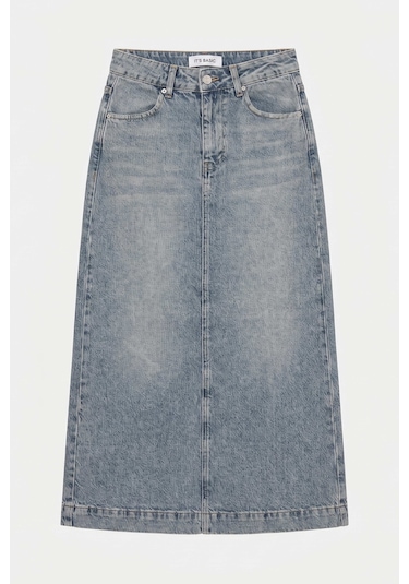 Itsbasic Kadın Kot Renk 4s6-32 Maxi Komfort Kumaş Arkadan Yırtmaçlı Denim Etek