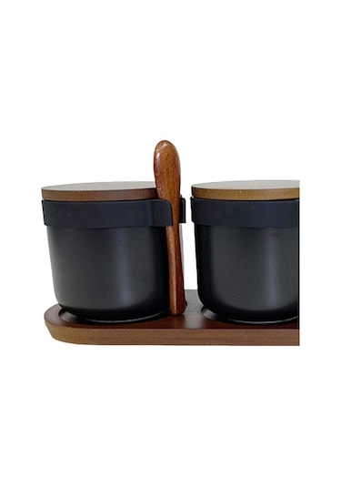 Suntek Magideal 3 Adet Seramik Baharat Kavanozları Porselen Çeşni Siyah
