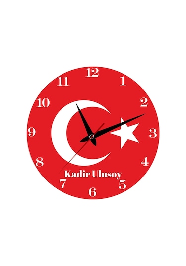 Bayrak Tasarımlı Kişiye Özel Temalı Cam Duvar Saati 293214 Kırmızı - Beyaz