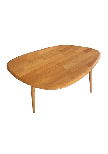 Fawdecor Masif %100 Doğal Ahşap Modern Oval Asimetrik Demonte Orta Sehpa Açık Meşe