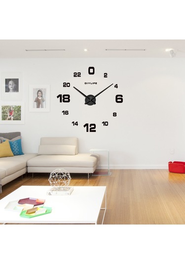 Lemestar Siyah Akrilik Dıy Duvar Saati - Yaratıcı Ev Dekorasyonu, Ayna Efekti, Kolay Montajlı, Ev Odaları İçin Modern Zamanlayıcı Siyah