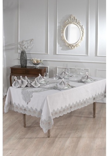 Midye Masa Örtüsü Takımı 26 Parça Gri Gri