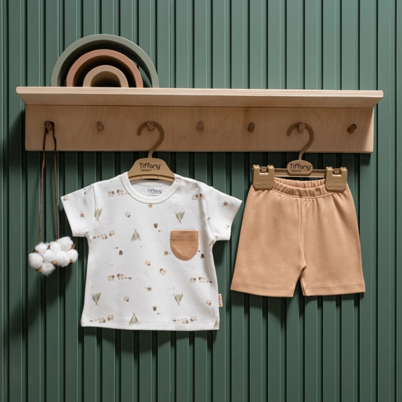 Tiffany Baby Happy Lambs Organik Theme Şort Takım 33104 Ekru