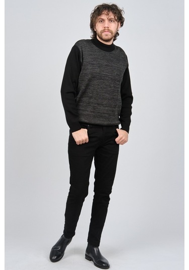 Haki Triko Erkek Yarım Balıkçı Yaka Desenli Kazak 60872013 Siyah Siyah