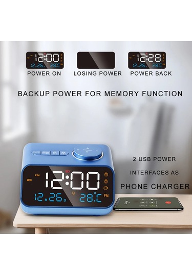 Mordern Fm Radyo Led Çalar Saat Başucu Uyanma. Dijital Masa Takvimi Black