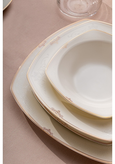 Emsan Bone Yeni Mimoza 60 Parça Yemek Takımı Platin Y.kare