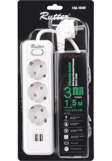Rutter FRA-104U 3'lü Beyaz Akım Korumalı Priz Beyaz