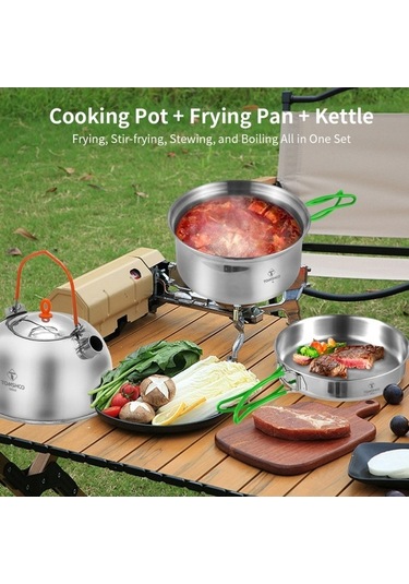 Createtech Uyumlu Tüm Tencereler İçin Skycıty Taşınabilir Set Paslanmaz Çelik Ocak Kampçılar İçin Hafif Gümüş 12 & Kh Gümüş