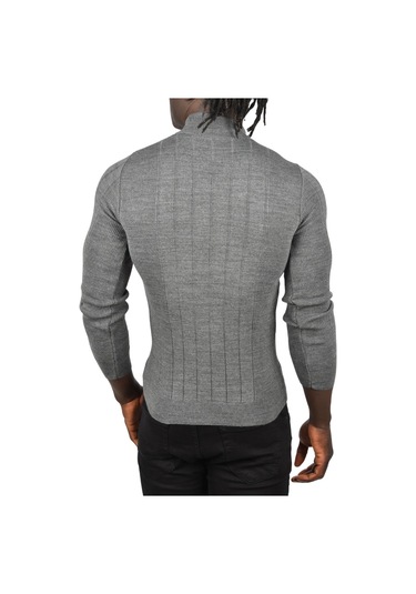 Deepsea Erkek Antrasit Yarım Balıkçı Yaka Çizgili Tüylenmeyen Slim Fit Triko Kazak 2505491 Antrasit