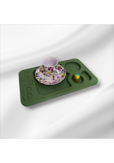 Ahşap Boyalı-vernikli Yeşil Kahve Sunumluk 6 Adet