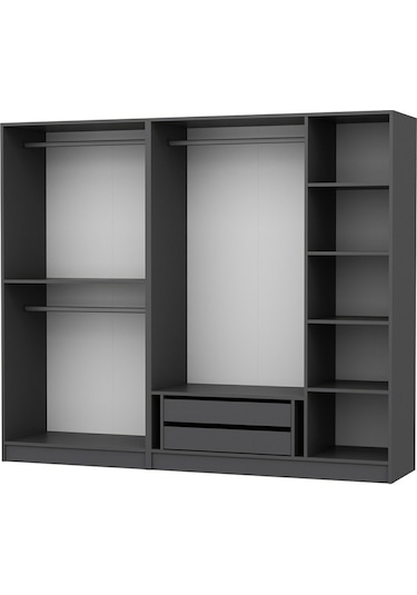 Minar Kale 5 Bölmeli 2 Çekmeceli Giyinme Dolabı Antrasit 210cm