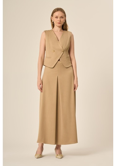 Ftz Women Kadın Yelek Etek Çizgili Takım Beige 31147 Beige