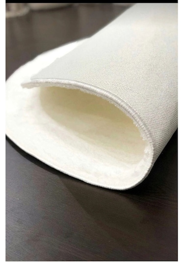 Raschel Carpet Beyaz Lüks Raschel Taban Yıkanabilir Kaymaz Taban Yuvarlak Peluş Halı Yolluk Beyaz