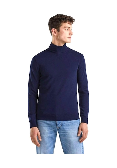 Benetton Erk Boğazlı Merino Kazak- Lacivert