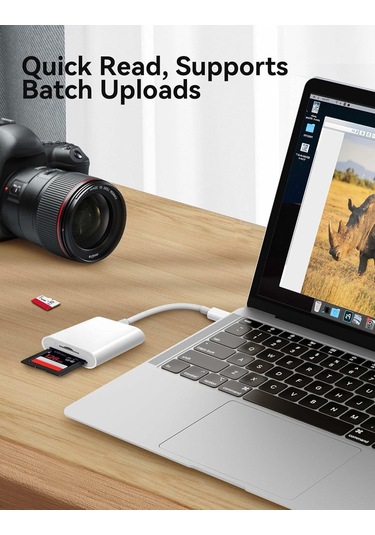 Hombey Usb-c Çift Yuva Kart Okuyucu - Sd/tf/cf Desteği,  16/15 Ve Type-c Cihazlar İçin, Fotoğraf/vide Transferi, Kompakt Beyaz