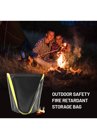 Moveevo Geniş Kapasiteli 29x32 Cm Silikon Yangın Engelleme Çanta, Mangal Kömürü Saklama Ve Sönümleme, Nylon Eldivenli Kamp Çadır Malzemeleri Depolama Torbası Siyah