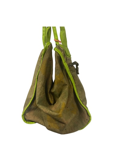 Kaliteli Eskitme Organik Vintage Salaş Desenli Günlük Gezi Seyahat Plaj Kadın Omuz El Çantası M Yeşil Kahve