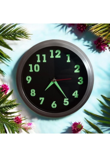 Fosforlu Metal Mini Duvar Saati Çap 20 Cm Küçük Saat Metal