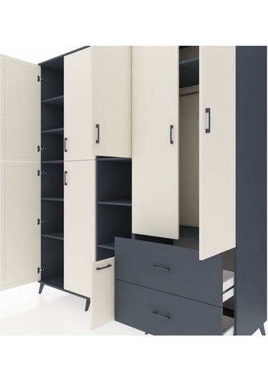 Kronos Dolap 12 Raflı 2 Çekmeceli Tek Askılı 220x59x243 Antrasit-aytaşı/antrasit Aytası/antrasıt