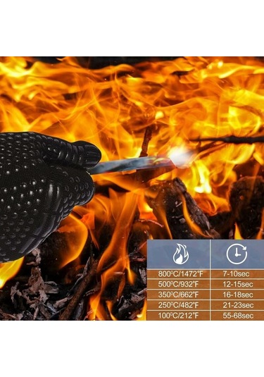 Izgara Eldivenleri Fırın Eldivenleri 800 C'ye Kadar Isıya Dayanıklı Pişirme Eldivenleri Barbekü Izgara Eldivenleri Siyah