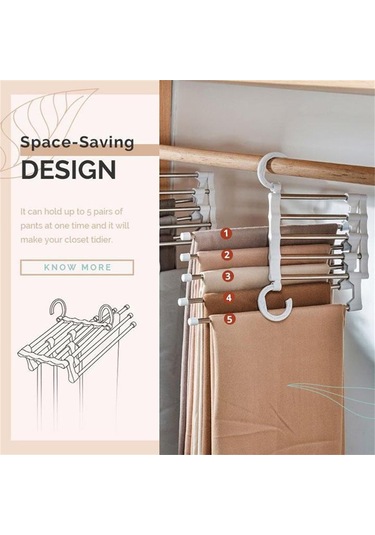 Ranyeek Ev İçi Çekirdekli Çok Katlı Pantolon Rakımı - Paslanmaz Çelik, Kaymazsız, Uzatılabilir, Siyah 5 Kat Siyah