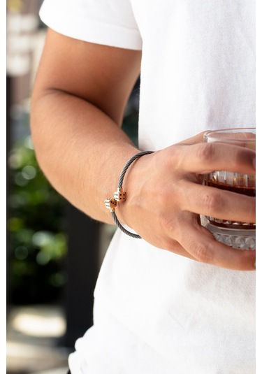 Cenova Kuyumculuk 14 Ayar Altın Zar Charmlı Gri Erkek Bilekliği Altın - Gri