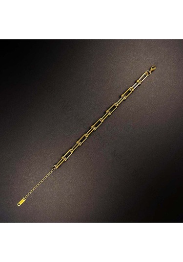 Paslanmaz Çelik Zincir Bileklik 128, Altın Renk Altın