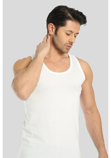 Erkek Beyaz Pamuklu Omuzu Lok Dikişli Atlet 3'lü Paket Beyaz