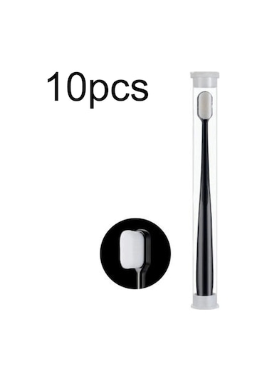 Sones 10 Adet Nano İpek Yumuşak Kıl Bağımsız Paketleme Taşınabilir Çift Diş Fırçası, Özellikler: Siyah Düz Başlık