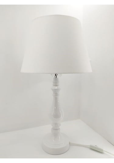Beyaz Rustik Klasik Metal Yüksek Ayaklı 30'luk Şapkalı Abajur Beyaz