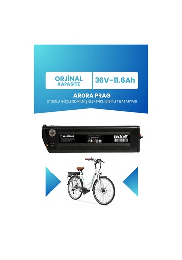 Arora Prag Uyumlu Batarya 36v 11.6ah Elektrikli Bisiklet Bataryası Siyah
