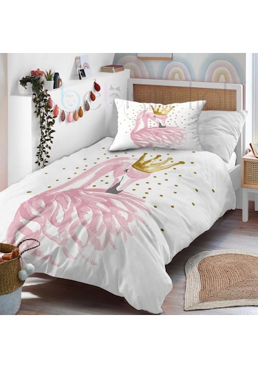 Sevimli Unicorn Pony Sevimli Kuğu Desenli Tek Kişilik Bebek Çocuk Nevresim Takımı