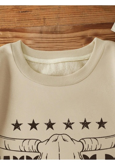 Coke Serisi Letter & Cow Head Print Thermal Pullover-trzksw1859 Kayısı