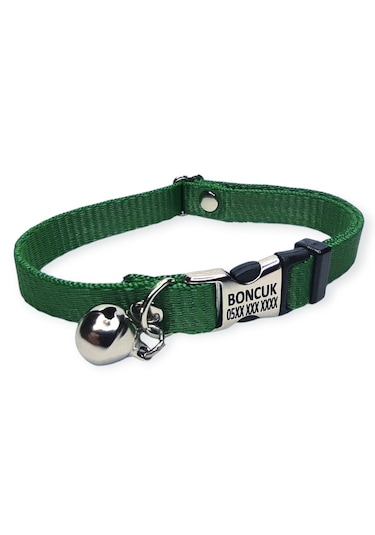 Metal Kilitli İsimli Kedi Ve Köpek Tasması, Yeşil Renk Tasma