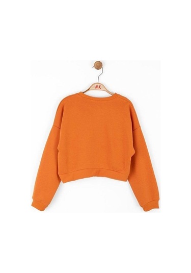 Kız Çocuk Pamuklu İki İplik Crop Sweatshirt-14706 Turuncu
