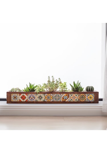 Halohope El Yapımı 10 Meksika Çinili Dekoratif Modern Ahşap Dikdörtgen Kaliteli Bahçe Balkon Saksı Saksılık