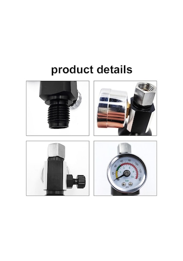 Geeksen Pnömatik Sprey Makinesi Regülatörü 0-140psı - Yağ Su Ayırıcı Filtre - Aluminyum - Siyah