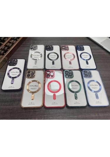 iPhone Uyumlu 14 PRO MAX Kılıf Kamera Lens Korumalı Renkli Magsafe Şeffaf Silikon