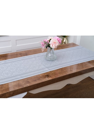 Finezza Roma Jakar Polyester Kumaş Gri Runner 45x150 Cm 1476