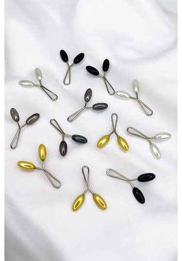 Eşarp Şal Klipsi 12 Adet Arpa Model Ana Renkler Klips - Kadın Tesettür Aksesuar İğne Karışık Ana